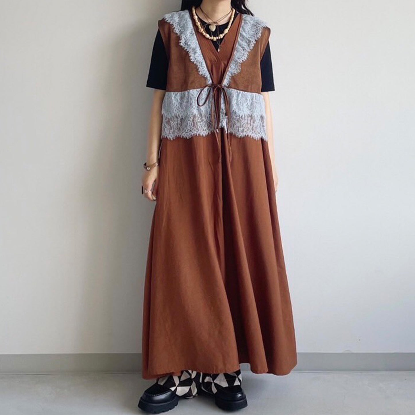 【tee-up】衿Vノースリーブロングワンピース
