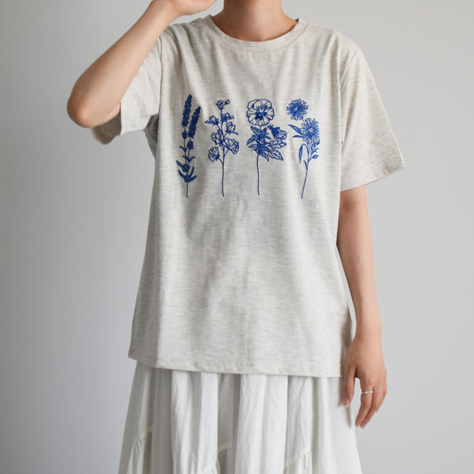 【gleam】花線画刺繍半袖T