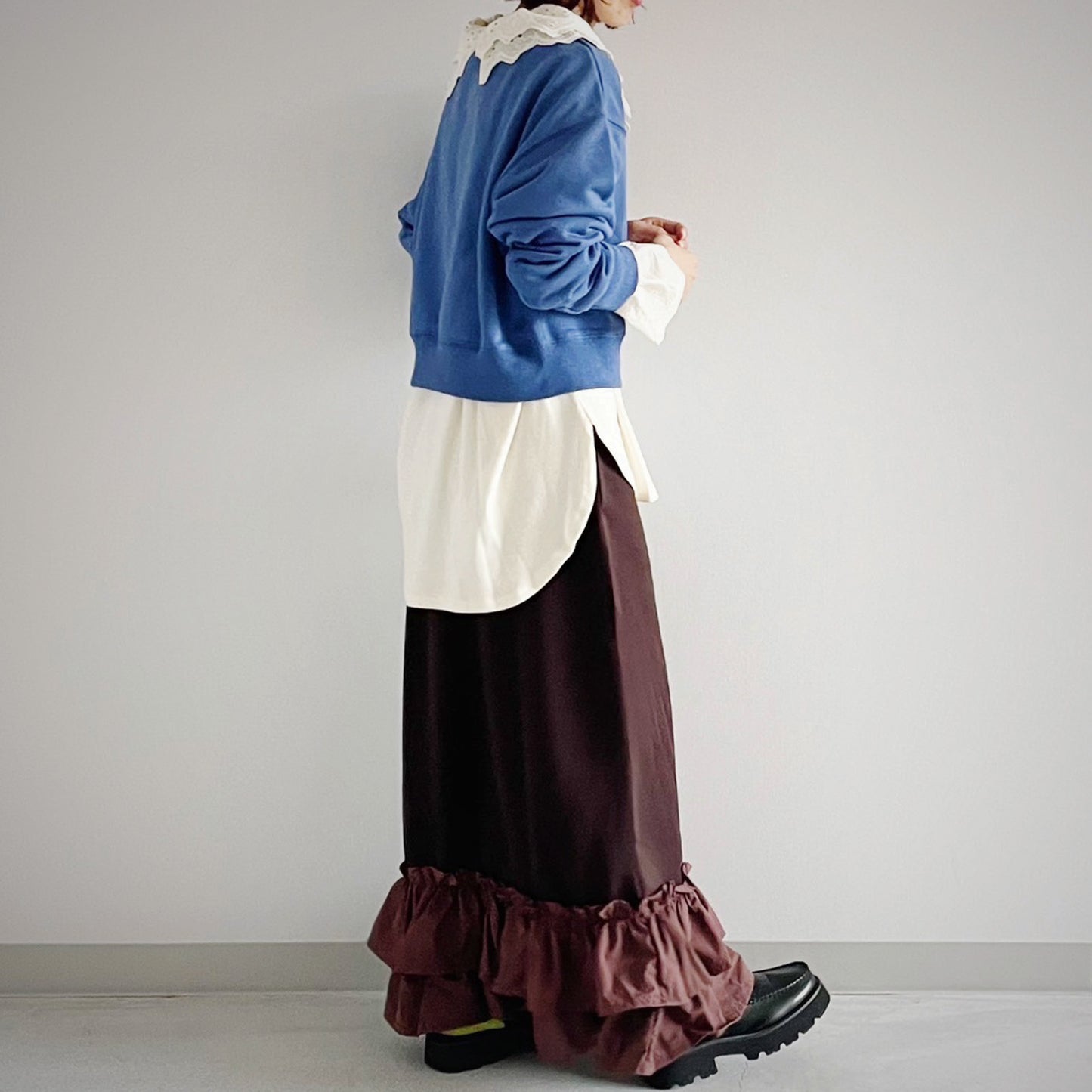 gleam 異素材ティアードフリルヘムスカート