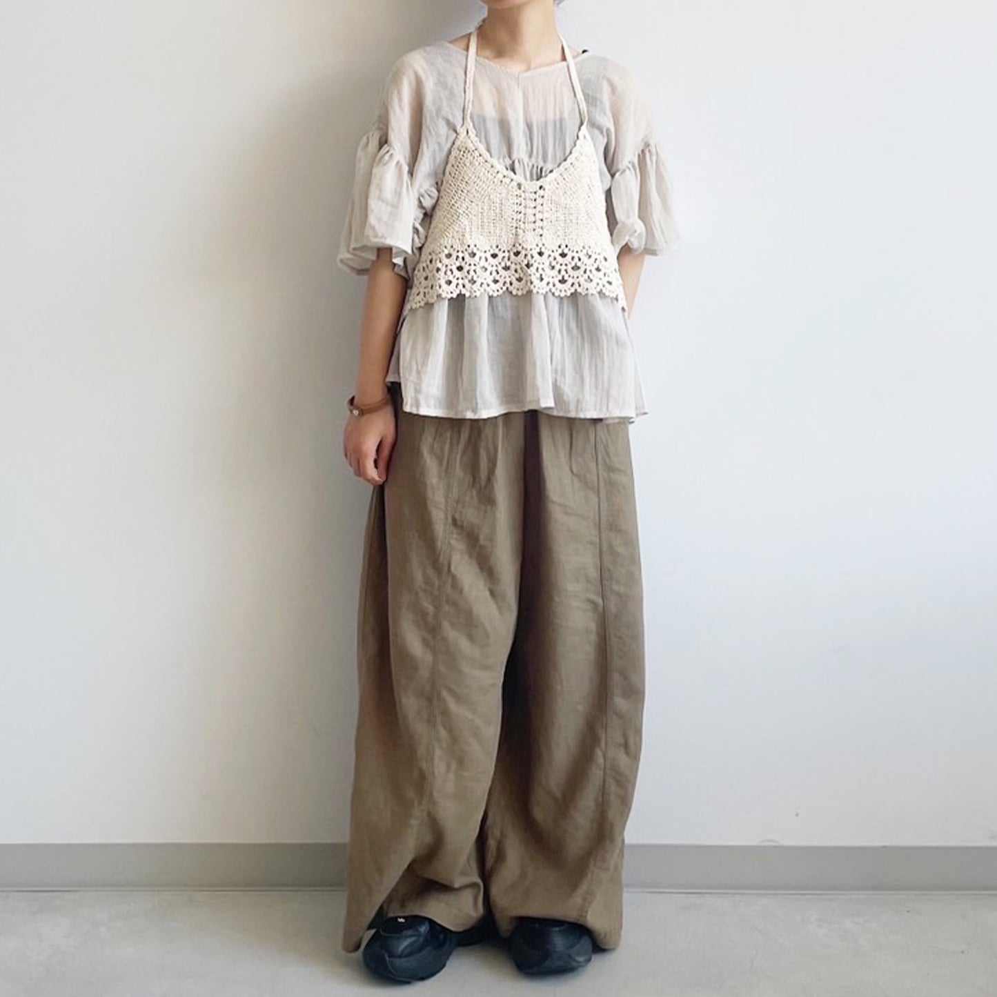 【ZampaStyle】ガーゼギャザーボリュームブラウス