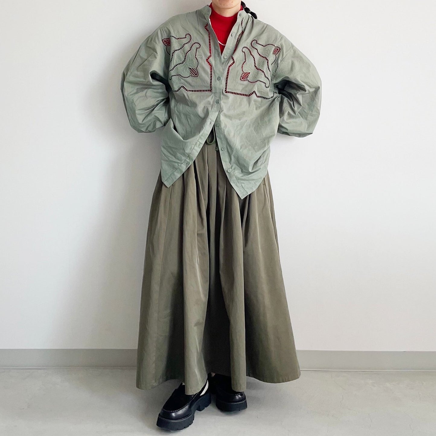 【ZampaStyle】カットワーク刺繍シャツ
