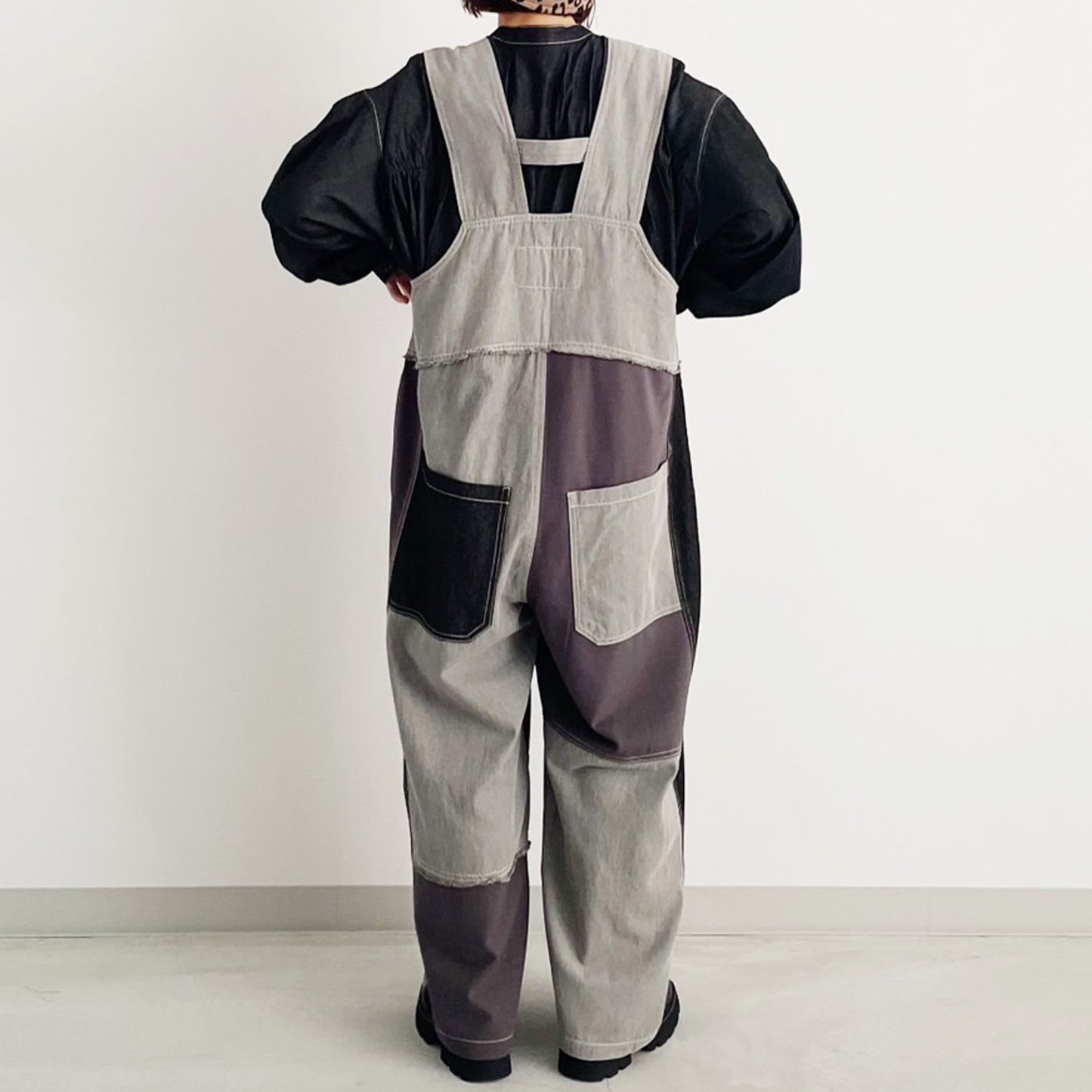 【mililopiulu】ジャージMIXデニムオーバーオール