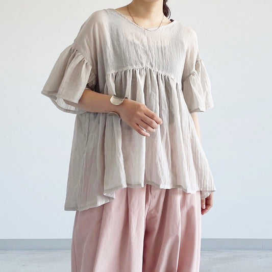 【ZampaStyle】ガーゼギャザーボリュームブラウス