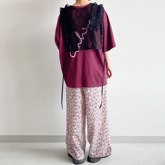 【tee-up】小花プリントウエストゴムワイドパンツ