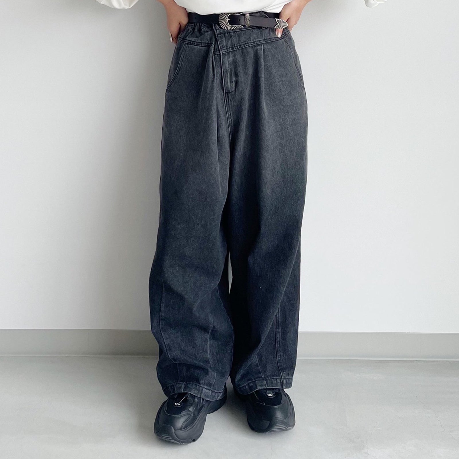 GLAMOUR グラデーションデニムパンツ 常田着用 セール】裾フリンジグラデーションデニムワイドパンツ（デニム
