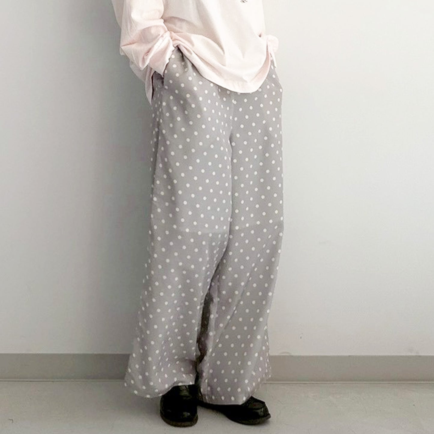 ドットプリントウエストゴムワイドパンツ