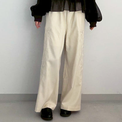 【gleam】脇花刺繍ワイドパンツ