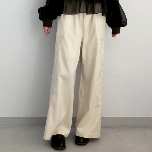 【gleam】脇花刺繍ワイドパンツ