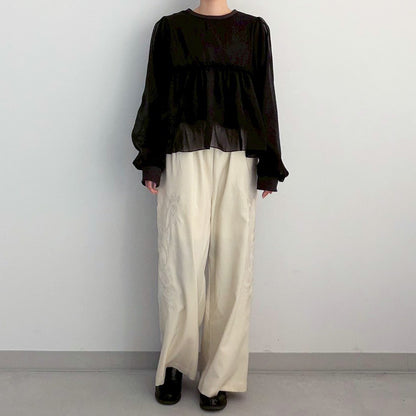 【gleam】脇花刺繍ワイドパンツ
