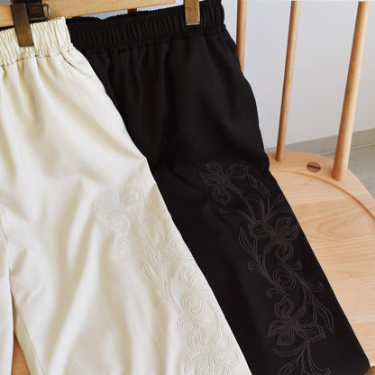 【gleam】脇花刺繍ワイドパンツ