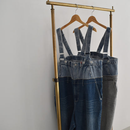 【mililopiulu】Wウェストデニムロングサロペット