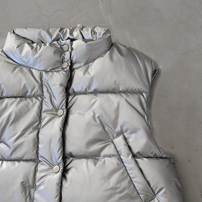 メタリック中綿ショートベスト