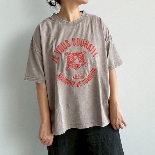 【KAKELA&TRANQUIL】Tigerカレッジ刺繍T