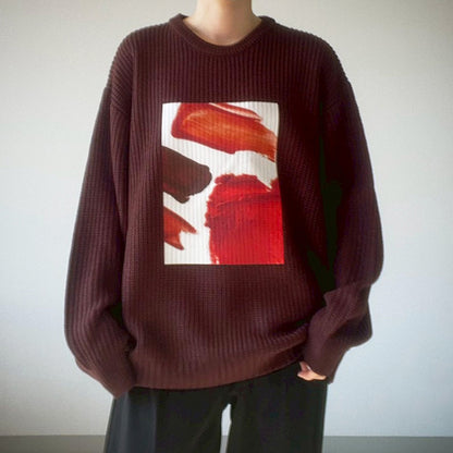 【gleam】畦編みテクスチャープリントBIGプルオーバー