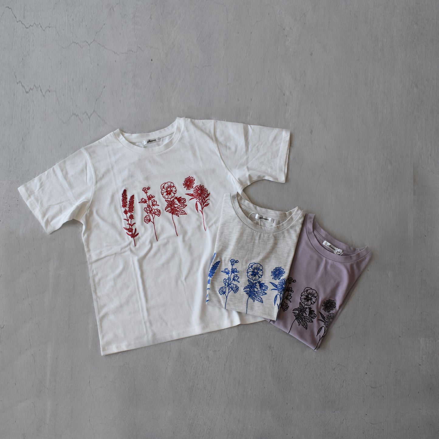 【gleam】花線画刺繍半袖T