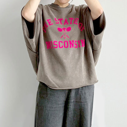 【en haut】裏毛ケミカルパウダー加工 スウェット THE STATE OFフロッキーロゴ プリントプルオーバー