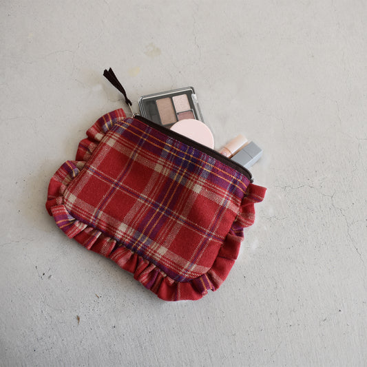 【KIVISDOU】ネルチェックフリルポーチ