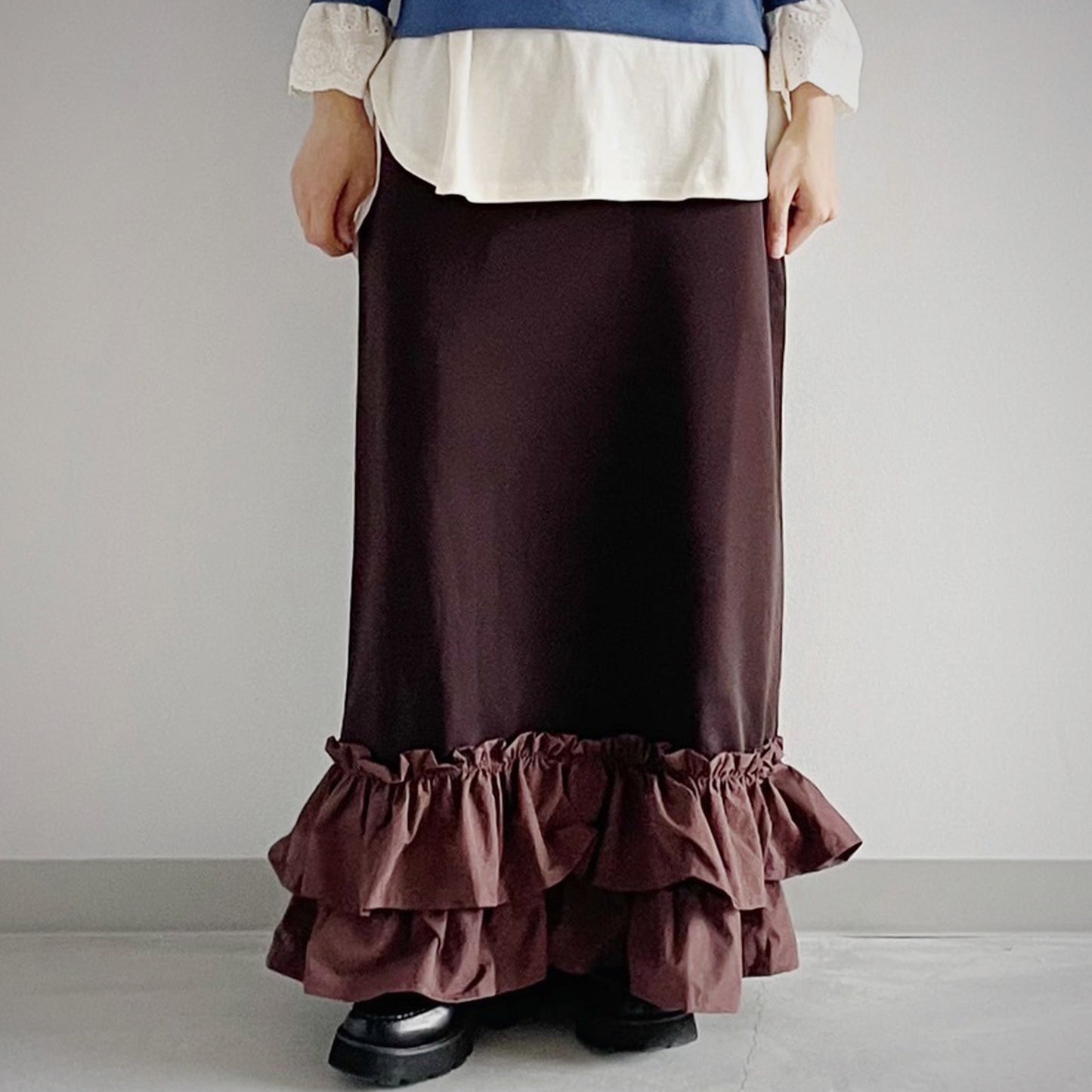 gleam 異素材ティアードフリルヘムスカート