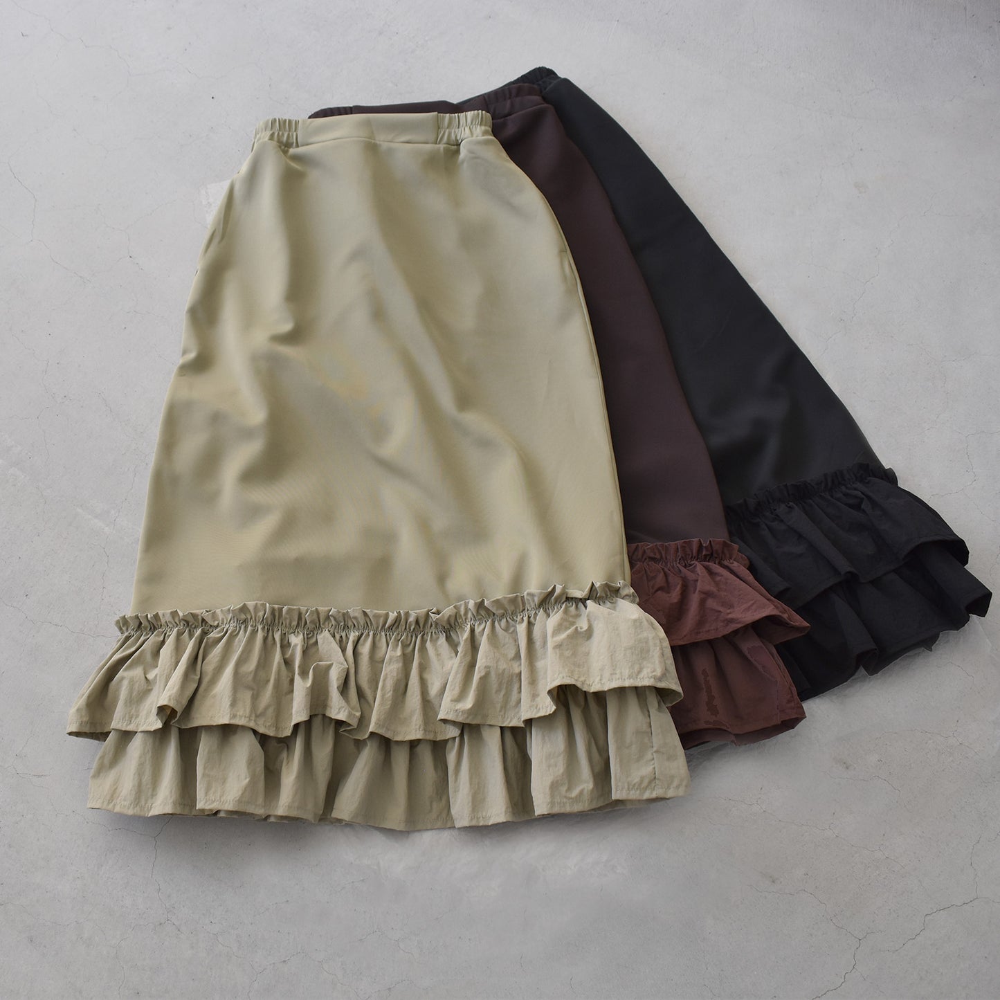 gleam 異素材ティアードフリルヘムスカート