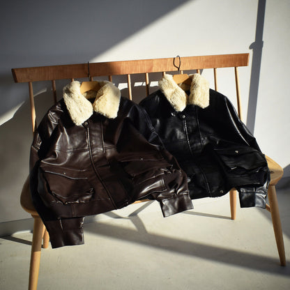 【Fun Fashion Future】ティぺット付きレザ―ブルゾン