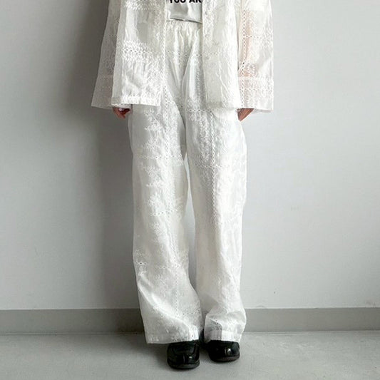 【gleam】パッチワーク風総刺繍ルーズパンツ