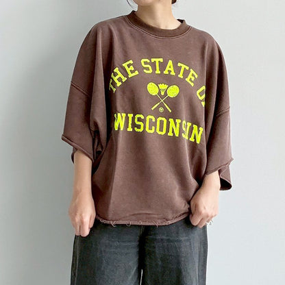 【en haut】裏毛ケミカルパウダー加工 スウェット THE STATE OFフロッキーロゴ プリントプルオーバー