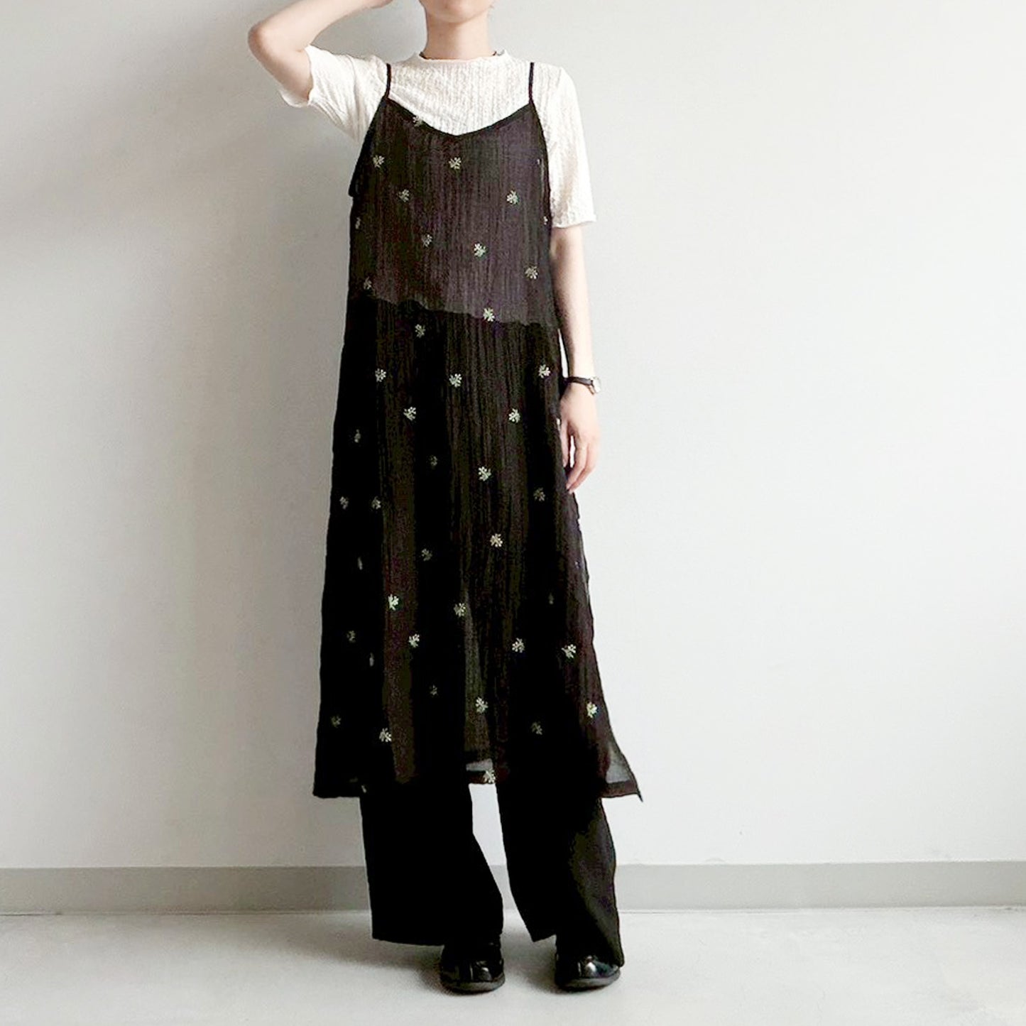 【gleam】シアー小花刺繍キャミワンピース