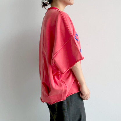 【en haut】裏毛ケミカルパウダー加工 スウェット THE STATE OFフロッキーロゴ プリントプルオーバー