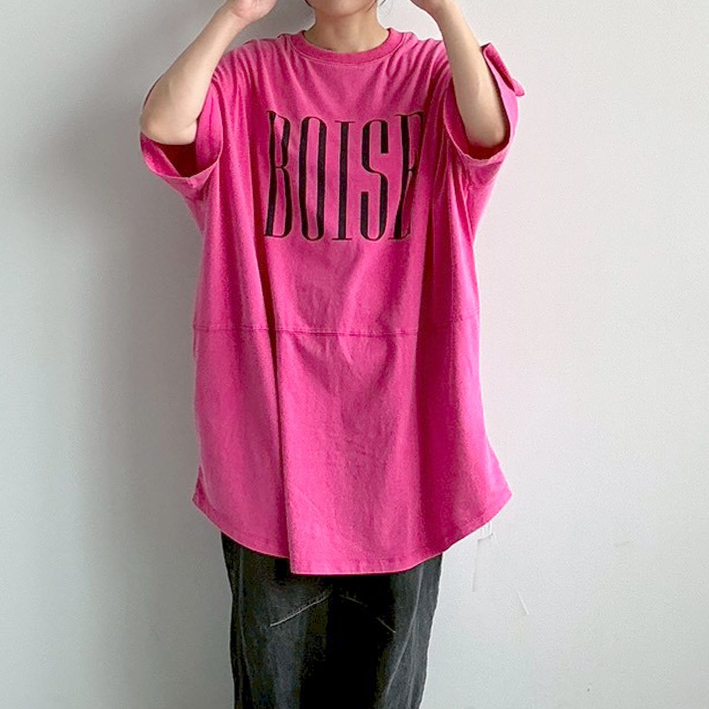 【en haut】天竺編みパウダーBOISEプリントチュニックTシャツ