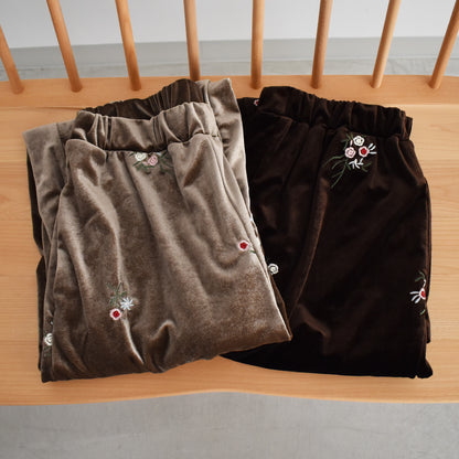 【gleam】花刺繍ベロアパンツ