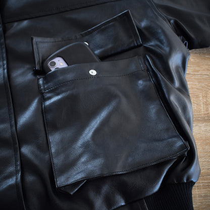 【Fun Fashion Future】ティぺット付きレザ―ブルゾン