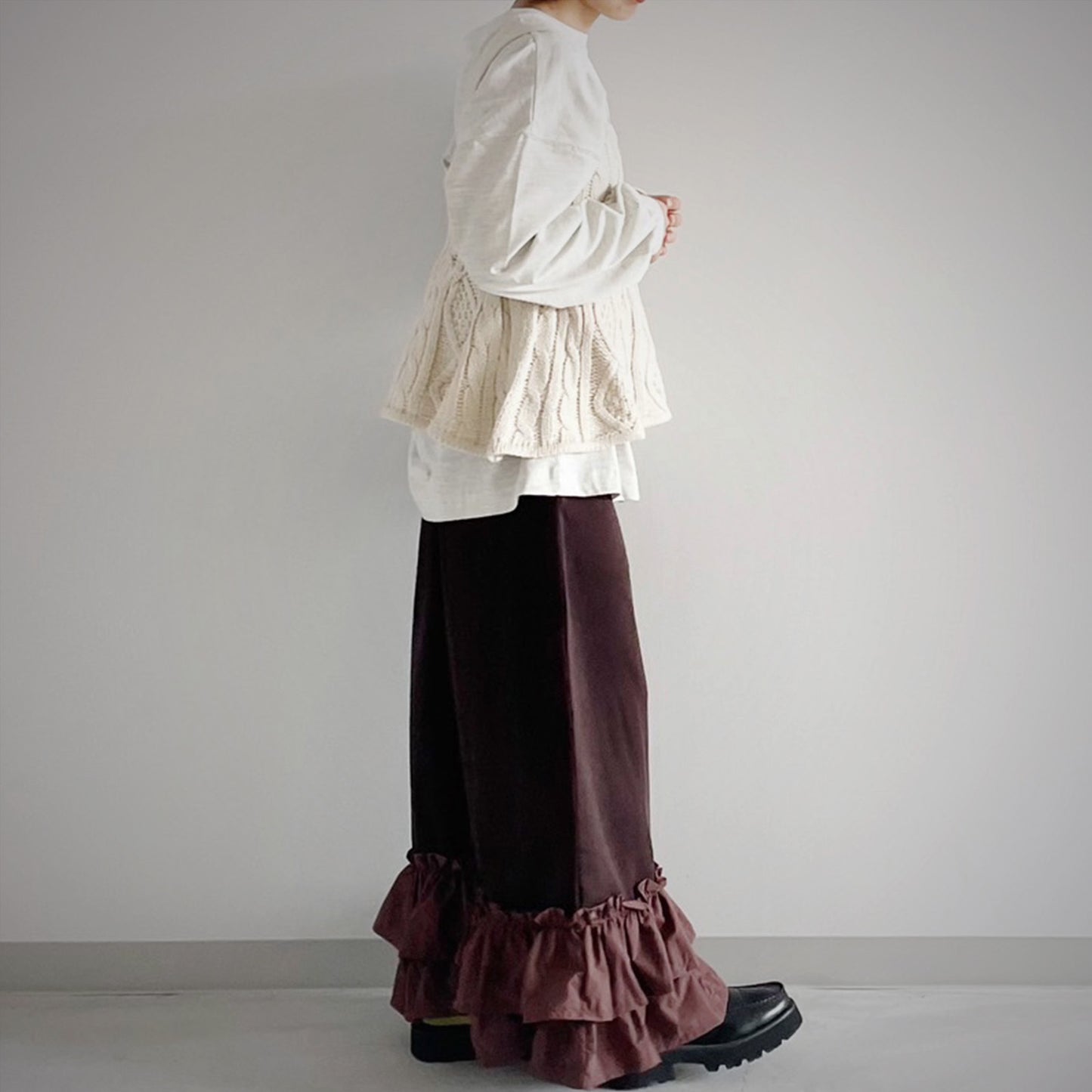 gleam ケーブル編みギャザービスチェ