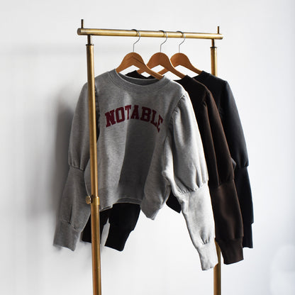 【gleam】裏起毛ロゴプリントパフ袖プルオーバー