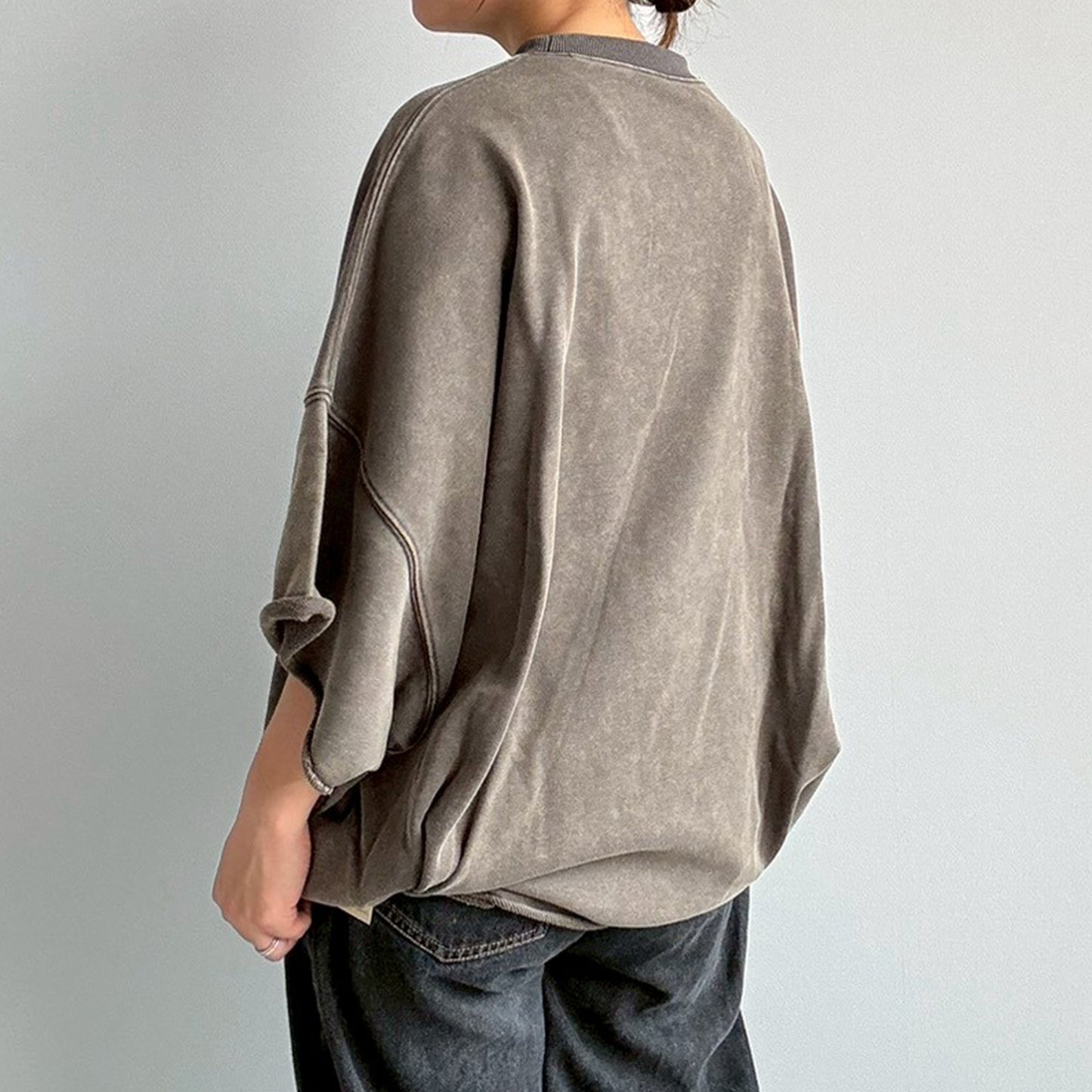 【en haut】裏毛ケミカルパウダー加工 スウェット THE STATE OFフロッキーロゴ プリントプルオーバー